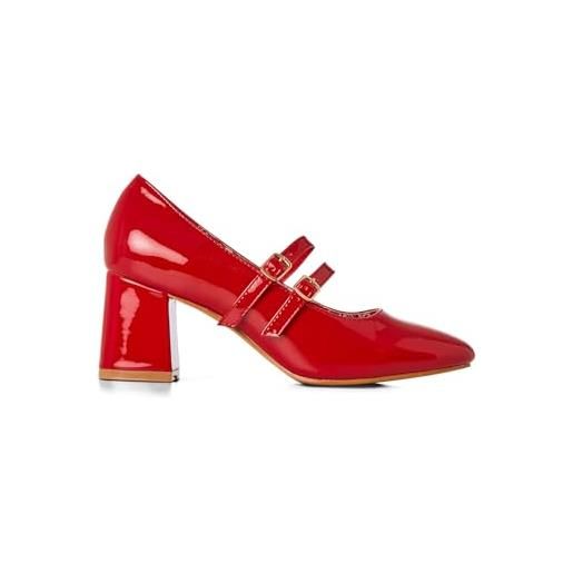Joe Browns scarpe mary jane con tacco doppio cinturino in vernice, décolleté donna, rosso, 39 eu