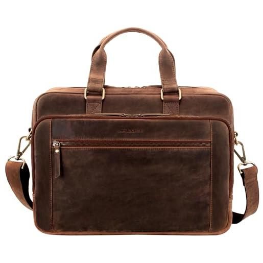 Marc Peter® seattle - borsa a tracolla in pelle per laptop da 15,6 pollici, per notebook i, borsa per uomo e donna, marrone