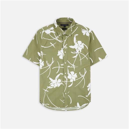 Tommy Hilfiger large tropical print ss shirt faded olive/optic white uomo