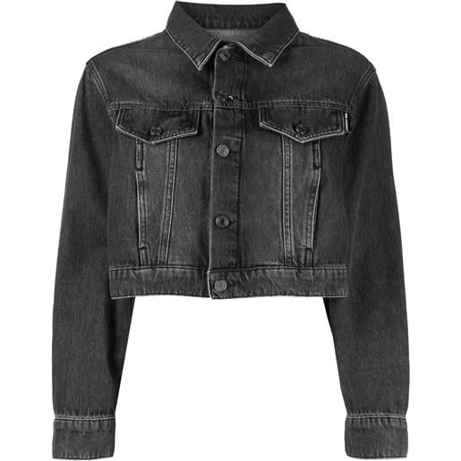 Karl Lagerfeld giacca denim crop con logo - grigio
