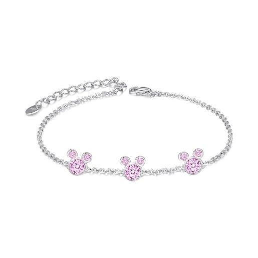 Kaguyo braccialetti d'argento per donna, braccialetti di cristallo topolino, ametista trasparente rosa cz minnie mouse braccialetti con collegamento di fascino infinito regolabile per ragazze (pink)