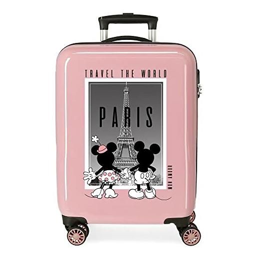 Disney topolino e minnie travel the world paris nude valigia cabina 38x55x20 cm abs rigido chiusura laterale a combinazione 34l 2 kg 4 doppie ruote bagaglio a mano