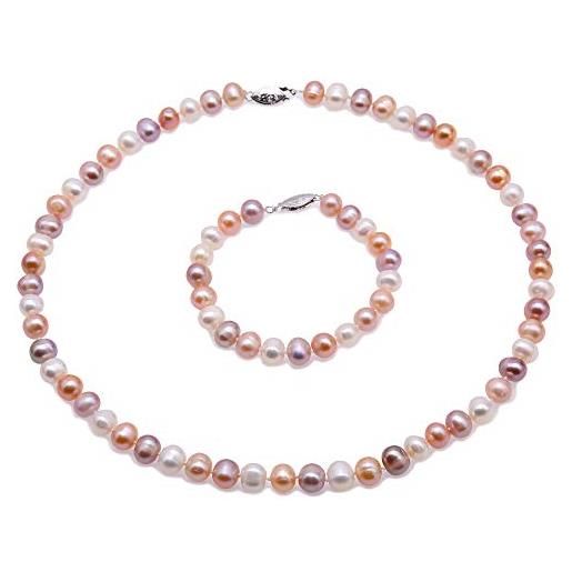 JYX Pearl jyx multicolore perla collana di perle d' acqua dolce collana e braccialetto set donne gioielli set (8-9 mm)