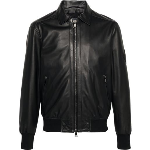 Herno logo-patch leather jacket - nero