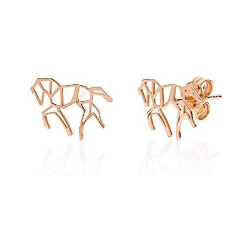 Aka Gioielli® - orecchini origami cavallo in argento 925 placcato oro rosa per donna e ragazza