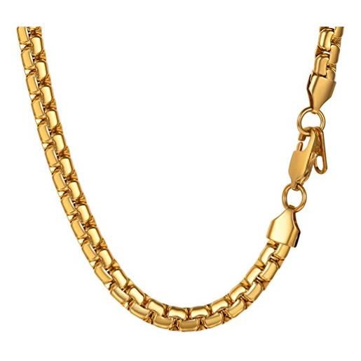 PROSTEEL collana catena da uomo ragazzo scatola 75 cm colore oro acciaio inossidabile placcato oro 18k larghezza 6 mm grande robusta punk