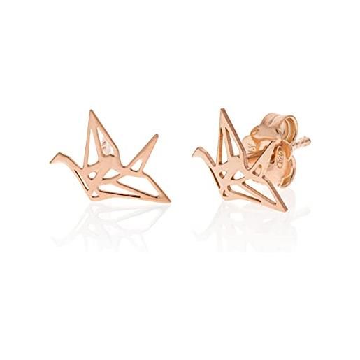 Aka Gioielli® - orecchini origami gru in argento 925 placcato oro rosa per donna e ragazza