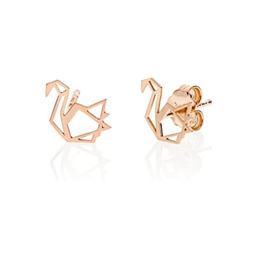Aka Gioielli® - orecchini origami cigno in argento 925 placcato oro rosa per donna e ragazza