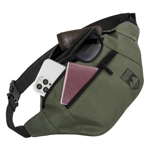 RUVO® marsupio da cintura uomo e donna | elegante marsupio con massima capacità di stoccaggio | 4 scomparti con chiusura a zip | adatto per tutte le attività, grigio. , taglia unica