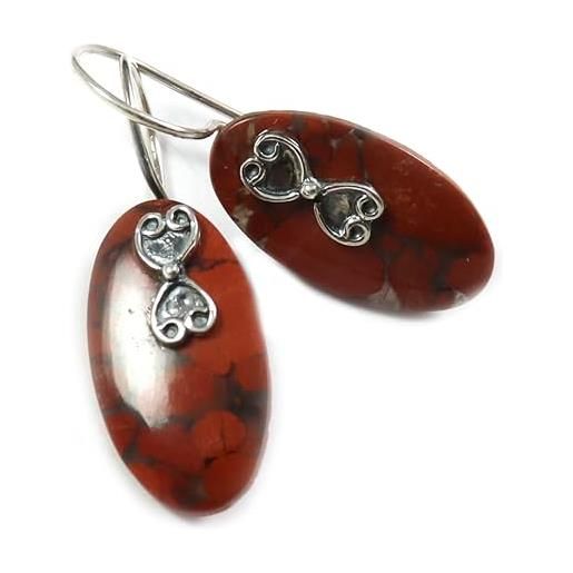 JEWELFORCE orecchini pendenti con pietre preziose di diaspro arcobaleno rosso gioielli fatti a mano es-24