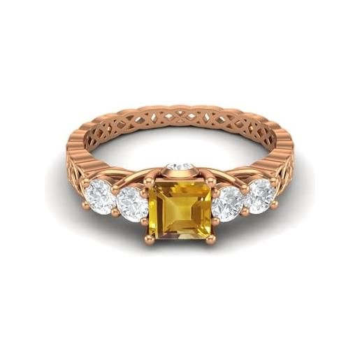 MOONEYE forma quadrata da 1,21 ctw citrino anello di fidanzamento da donna con cinque pietre in argento sterling 925 con pietra preziosa vermeil oro rosa, 21
