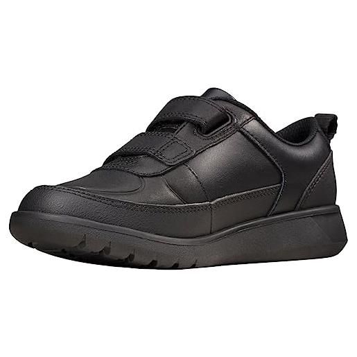 Clarks scape flare k , scarpe da ginnastica basse bambini e ragazzi, nero (black leather), 29 eu larga