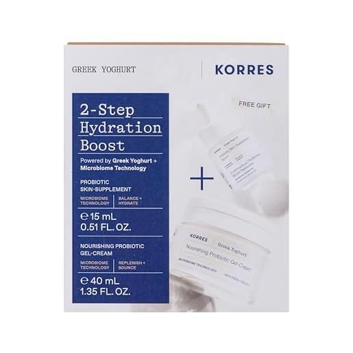 KORRES greek yoghurt set 2 step boost per l'umidità, set di benefici per donne e uomini in crema viso 40 ml e siero 15 ml, lenisce la pelle sensibile