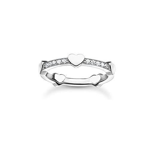 Thomas sabo anello da donna pavé con cuori, argento sterling 925, tr2391-051-14, 52, argento sterling, zirconia cubica