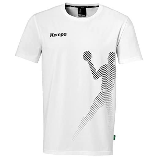 Kempa maglietta da uomo in cotone bianco e nero con colletto a coste, con stampa player, sport, fitness, pallamano - bianco, taglia xxxl