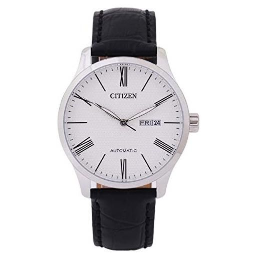 Citizen nh8350-08a - orologio automatico da uomo con cinturino in pelle, quadrante bianco, data giorno