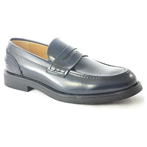 Malu Shoes scarpe uomo mocassini inglese college vera pelle blu con bendina made in italy fondo classico sportivo genuine leather (45 eu)