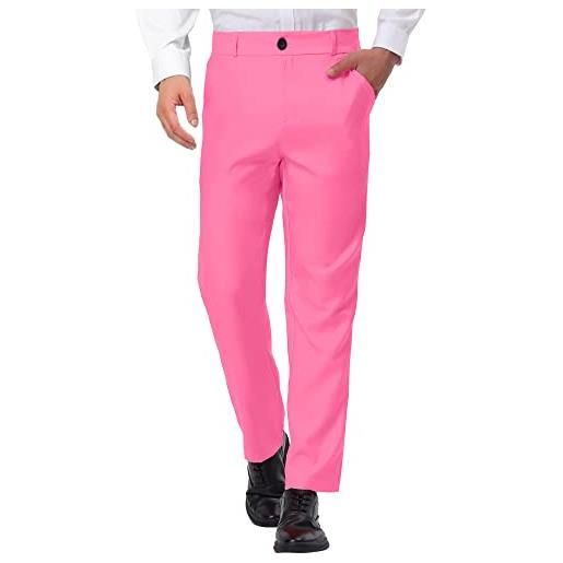 Lars Amadeus pantaloni formali da uomo dritti in tinta unita da sposa in tinta unita, rosa, w30