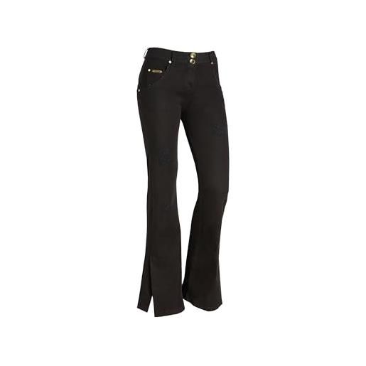 WR.UP freddy - jeans push up distressed fondo flare con aperture, donna, nero, small