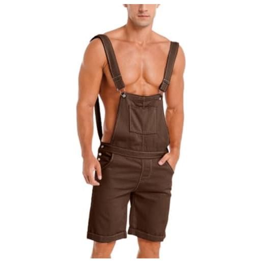 Oanviso salopette corta in denim da uomo tinta unita/foro strappato jumpsuit con cinturino regolabile multi-tasche casual jeans comodo salopette classico vintage abiti da lavoro b blu chiaro xs