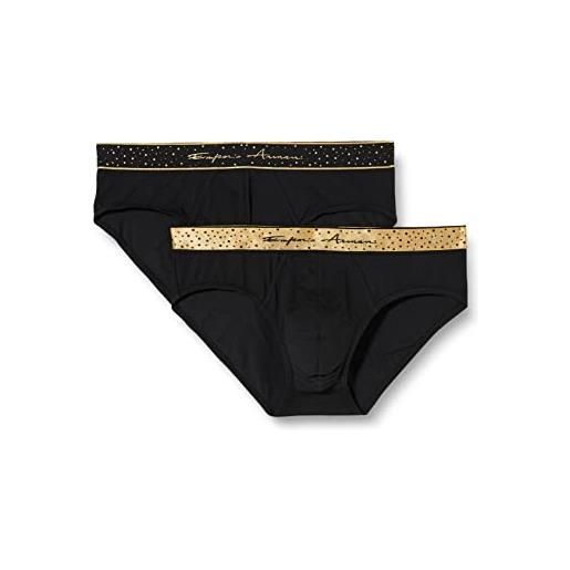 Emporio Armani underwear 2-pack brief 2pack x-mas edition, pantaloncini uomo, nero/oro (black/gold), m