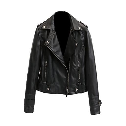BoBoLily donna giacca pelle elegante moto biker ecopelle cappotti nera corta casuale vintage similpelle maniche lunghe xxl nero