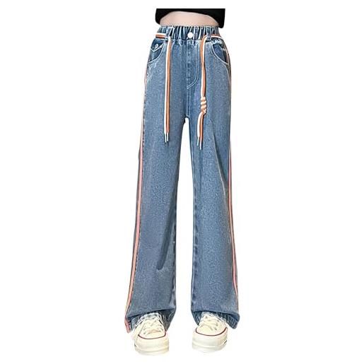 Generic jeans da ragazza, per adolescenti, pantaloni cargo baggy, pantaloni a zampa, in denim, con elastico in vita, dritto, y2k, jeans baggy per ragazze e adolescenti, c, 146-152 cm