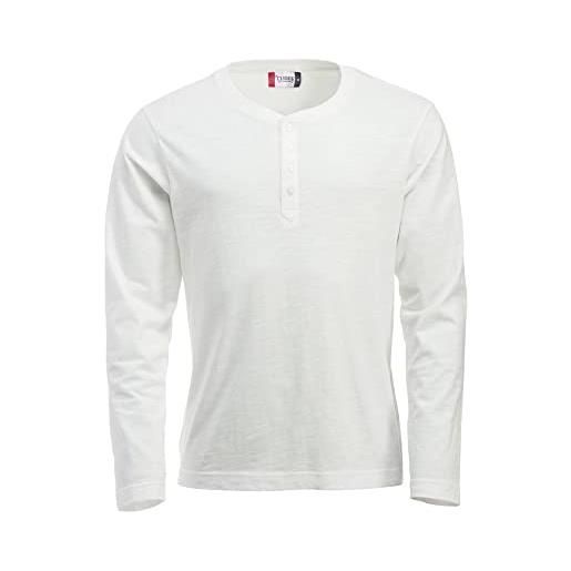 Clique - t-shirt maglia manica lunga orlando, in cotone jersey, colletto college 4 bottoni, disponibile in diverse taglie e colori (bianco perla xl)