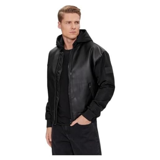 Calvin Klein-giacca bomber con cappuccio in ecopelle-nero s