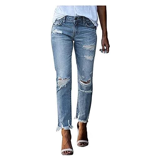 LOIJMK skinny jeans da donna in cotone, con foro stretto, in denim elasticizzato, a vita alta, slim fit, con chiusura a strappo, con chiusura lampo, pantaloni estivi strappati, jeans, z2 blu. , m