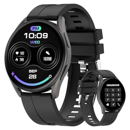 Bebinca smartwatch 2024, display amoled 1.43, chiamata vivavoce, 100+ sport, spo2, cuore, sonno, pedometro, notifiche whatsapp, ip68 impermeabile, android/ios batteria potente (nero)