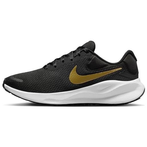 Nike w revolution 7, basso donna, black metallic gold white dk smoke grey, 41 eu