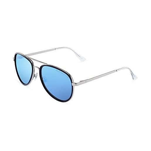 CLANDESTINE - occhiali da sole a15 silver navy ice blue - lenti in nylon hd e montatura in acciaio inox in tr90 - occhiali da sole unisex - smart vision technology - più nitidezza e meno riflessi