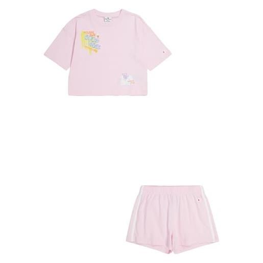 Champion legacy summer graffiti g - graphic boxy t-shirt & shorts completo, rosa confetto, 7-8 anni bambine e ragazze ss24