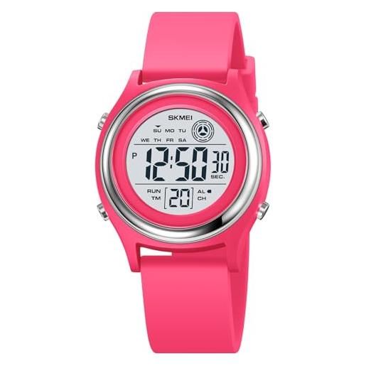 findtime orologio sportivo digitale da donna, impermeabile fino a 50 m, orologio digitale per sport all'aria aperta, con retroilluminazione a led, sveglia, cronometro, plus-rosa