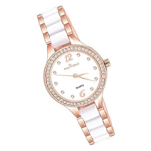 MicLee orologio da donna analogico semplice orologio da polso digitale quadrante rotondo in ceramica elegante orologio al quarzo da ragazza, oro rosa