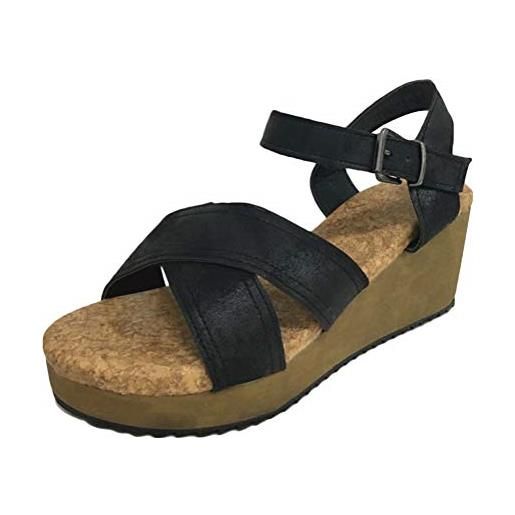 Minetom sandali donna moda fibbia casual scarpe zeppa piattaforma eleganti estivi sandals romani retro pu shoes b nero eu 44