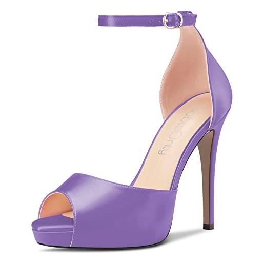 NobleOnly donna spillo alto high tacco heel piattaforma cinturino alla caviglia sandali da matrimonio feste dress romani 12 cm heels blu raso 36 eu