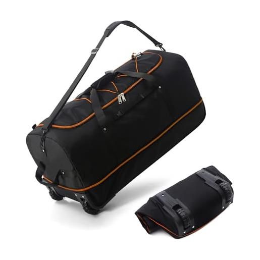 Vomgomfom borsa da viaggio con ruote, chiusura lampo nera e arancione, 110-140l, borsa da viaggio