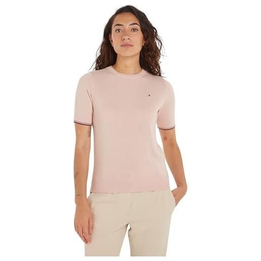 Tommy Hilfiger donna pullover crew neck maniche corte, rosa (delicate pink), s