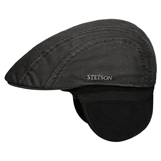 Stetson coppola con paraorecchie old cotton uomo - cap berretto piatto visiera, fodera, fodera autunno/inverno - m (56-57 cm) nero