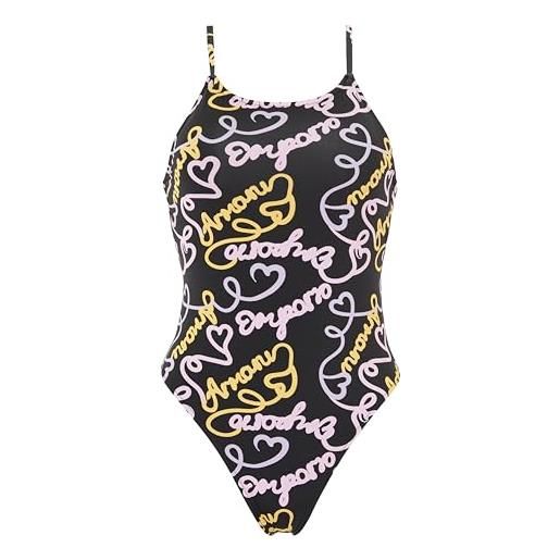 Emporio Armani one-piece logomania swimsuits, costume da bagno donna, multicolore (black-heart logo pr), xl