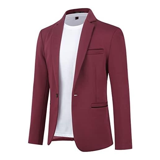 Allthemen blazer da uomo slim fit con un bottone suit jacket giacca elegante formale for wedding business evening da lavoro vino rosso s