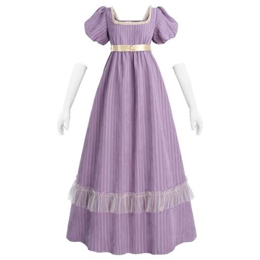 CR ROLECOS regency dress jane austen dresses - abito da tè vittoriano, colore: bianco, viola-2, s