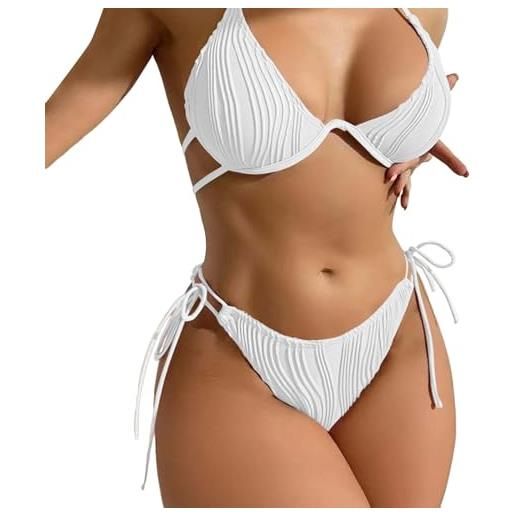 Generic costume da bagno bikini con ferretto bikini a triangolo e allacciatura laterale, bianco, l