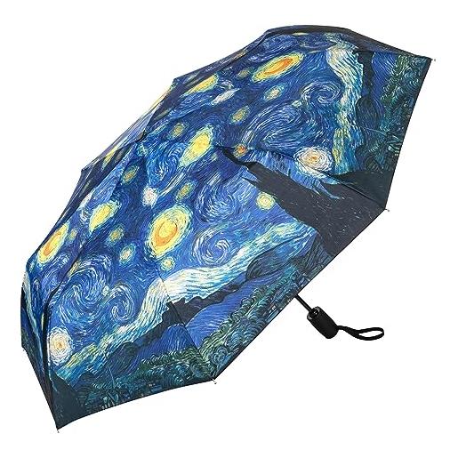 VON LILIENFELD ombrello tascabile vincent van gogh stella notte arte antivento accensione automatica stabile leggero compatto, multicolore, l50/d100