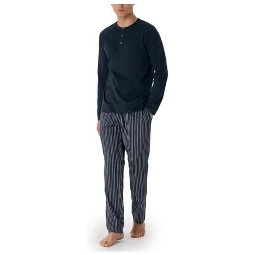 Schiesser pigiama lungo con pantaloni in tessuto e cotone mercerizzato e abbottonatura-premium set, blu notte, xl uomo