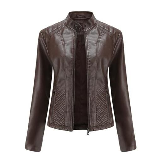 RQPYQF giacca corta da donna in pelle pu, giacca motociclista da donna elegante giacche donna casual per primavera e autunno wt57 (marrone#2, 3xl)