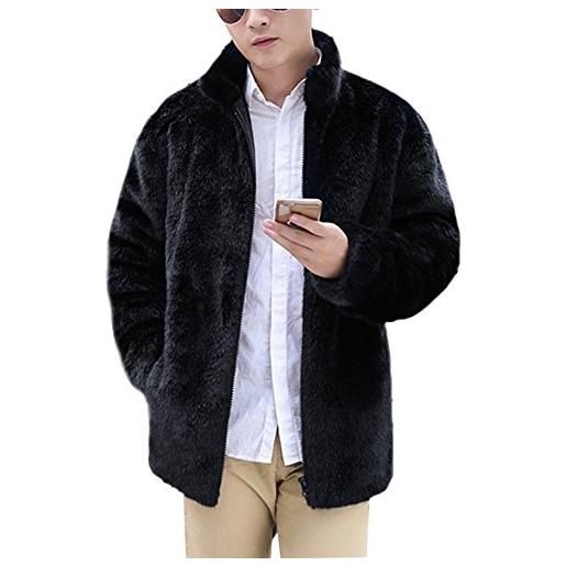 Gladiolus uomo warm giacche e cappotti in faux pelliccia sintetica inverno parka cappotto di pelliccia ecologica outwear maniche lunghe nero l