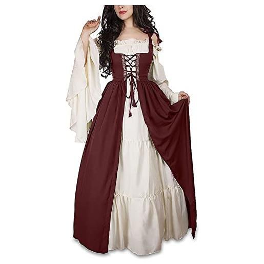 Guiran medievale vestito donna vintage abito lungo cosplay partito costume rosso xl